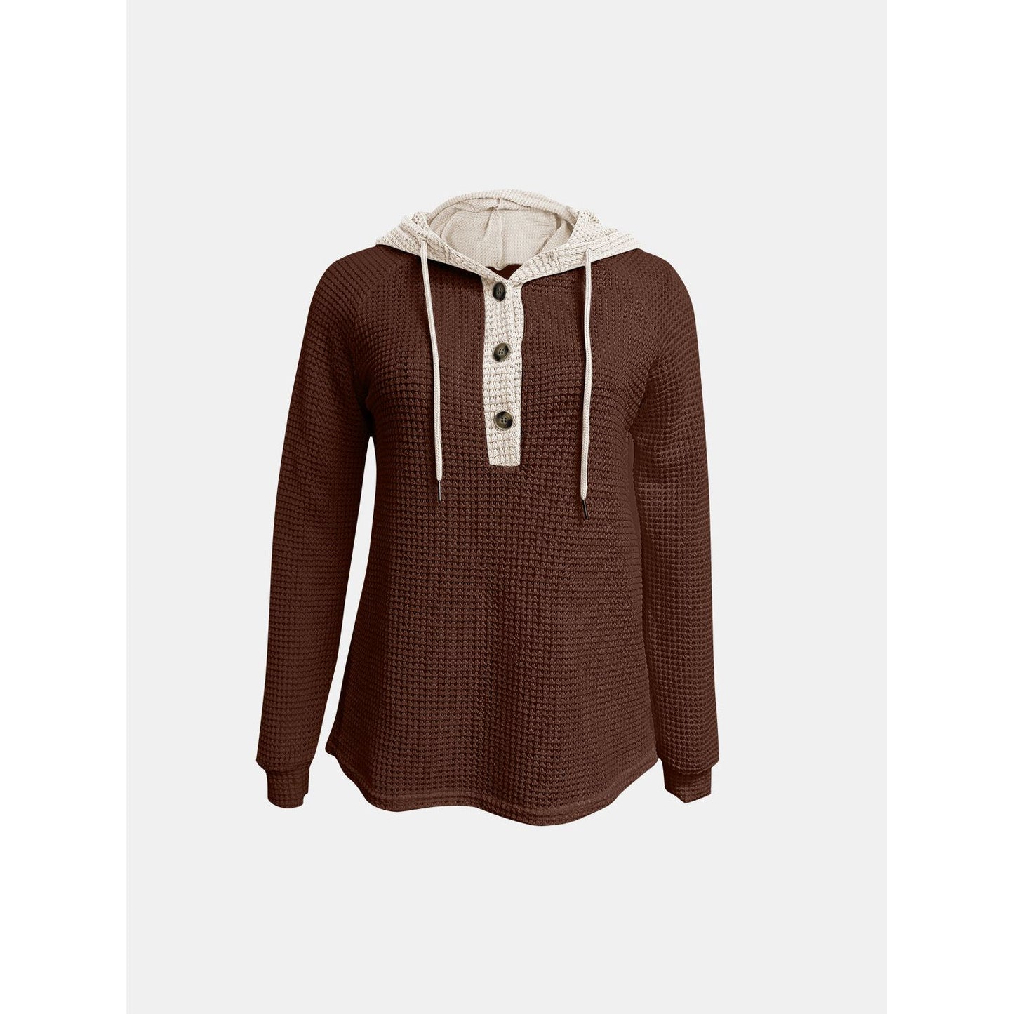 Full Size Waffle-Knit Contrast Long Sleeve Hoodie