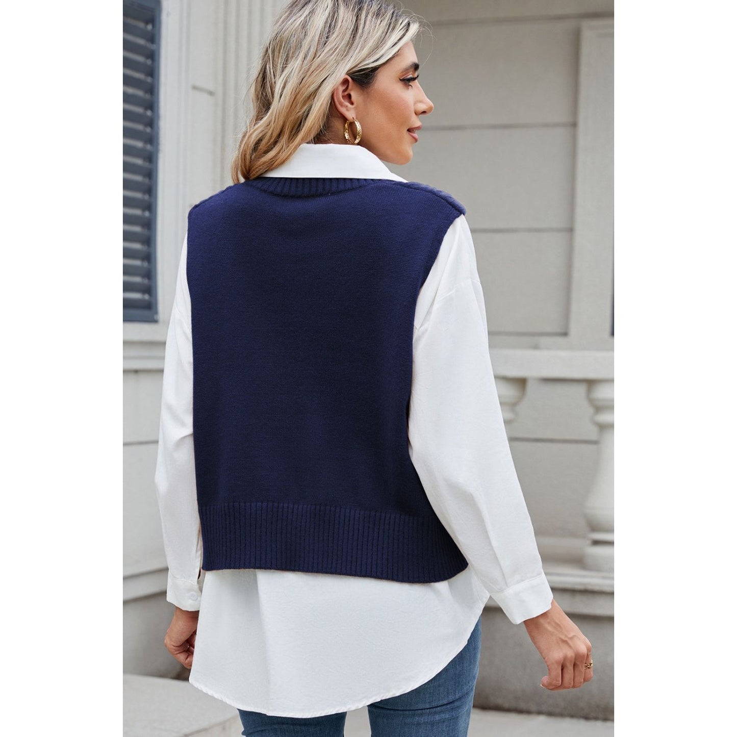 Cable-Knit V-Neck Sweater Vest