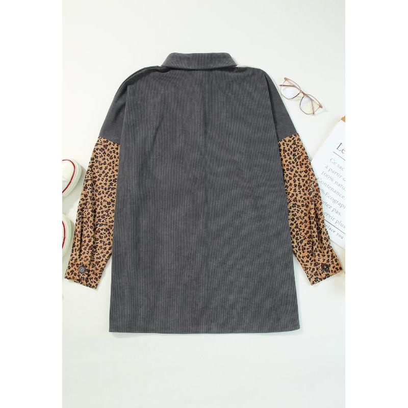 Leopard Button Up Drop Shoulder Jacket