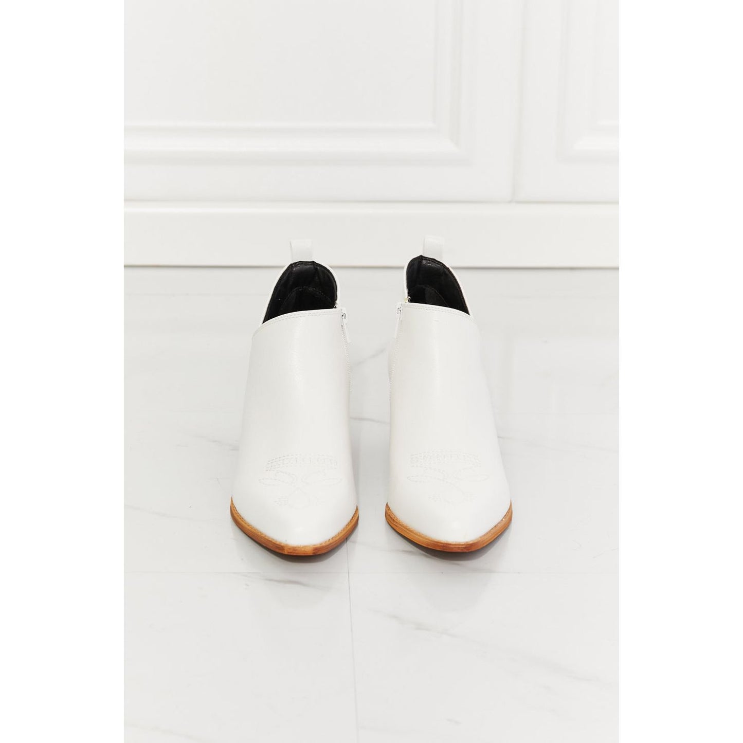 MMShoes Trust Yourself Embroidered Crossover Cowboy Bootie in White