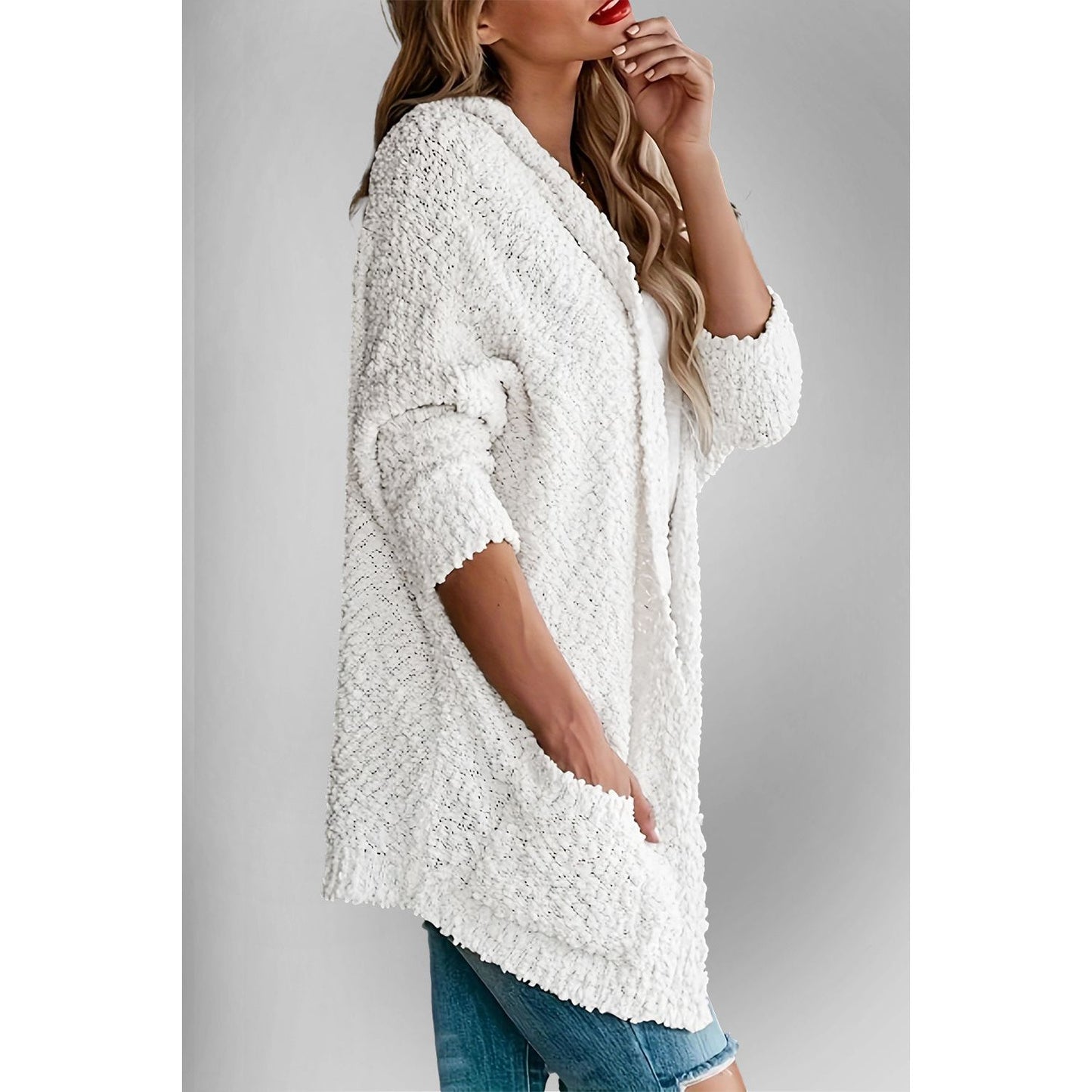 Double Take Pocketed Open Front Long Sleeve Cardigan