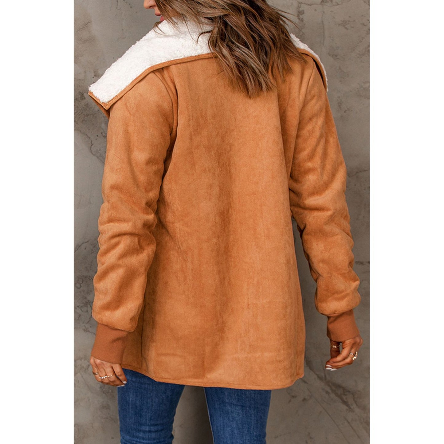 Open Front Long Sleeve Sherpa Jacket