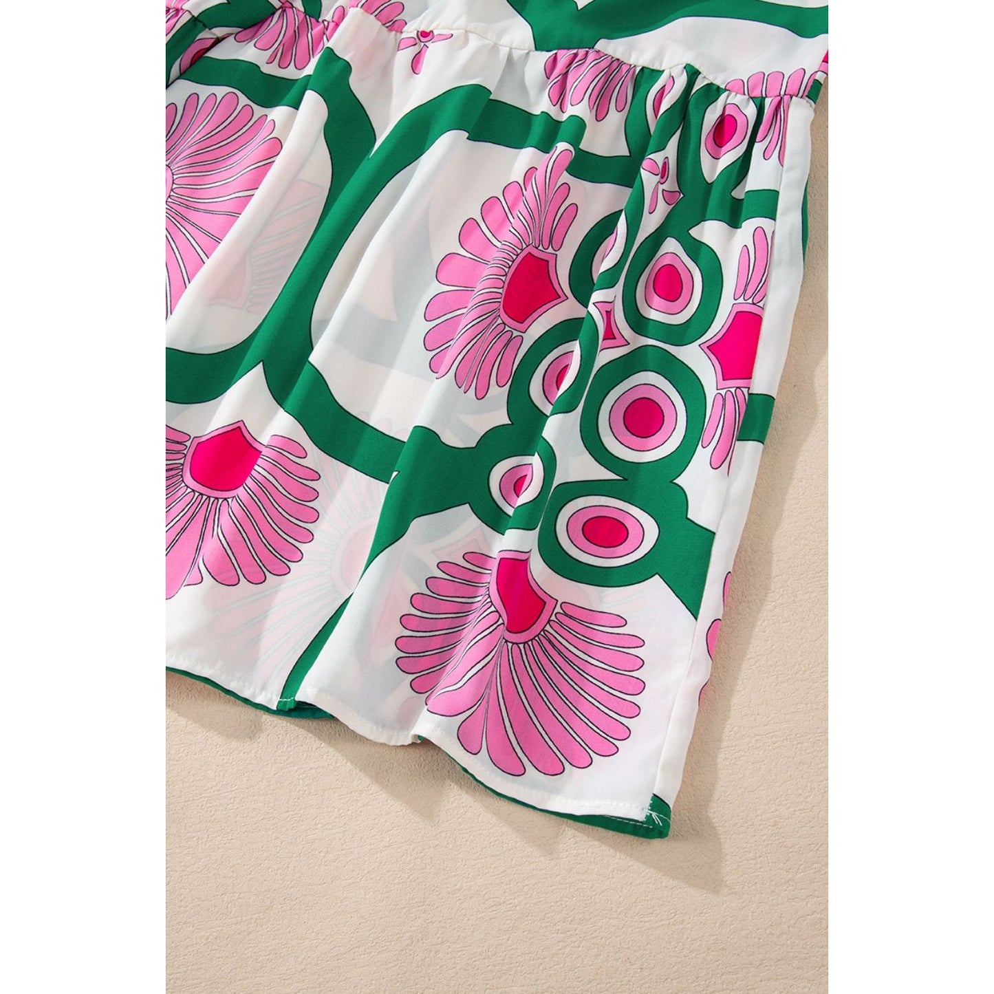 Printed Notched Long Sleeve Maxi Dress