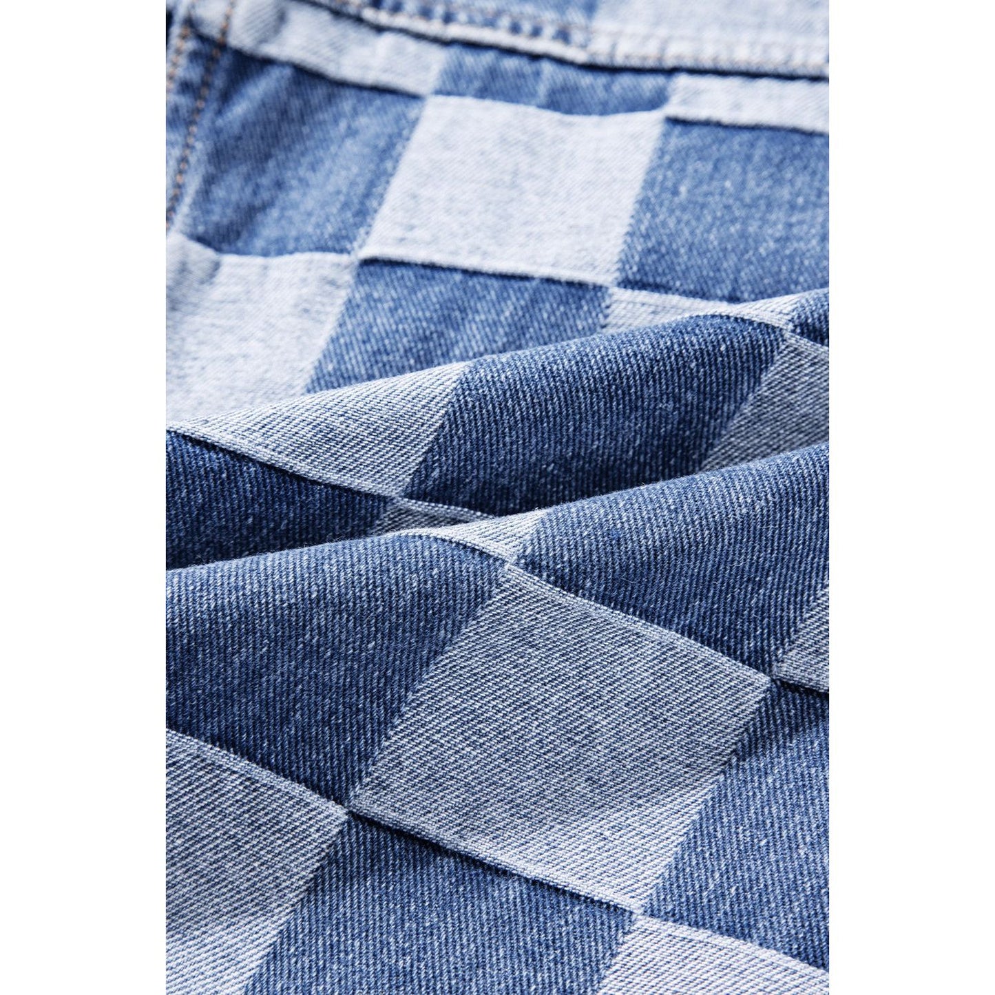 Checkered Button Up Long Sleeve Denim Jacket