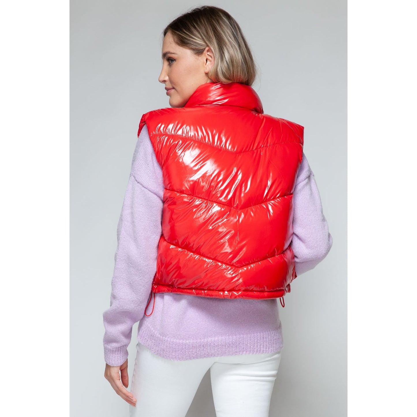 Snobbish Zip Up Turtleneck Shiny Quilted Vest