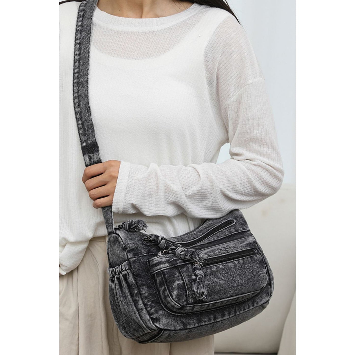 Adjustable Strap Denim Crossbody Bag
