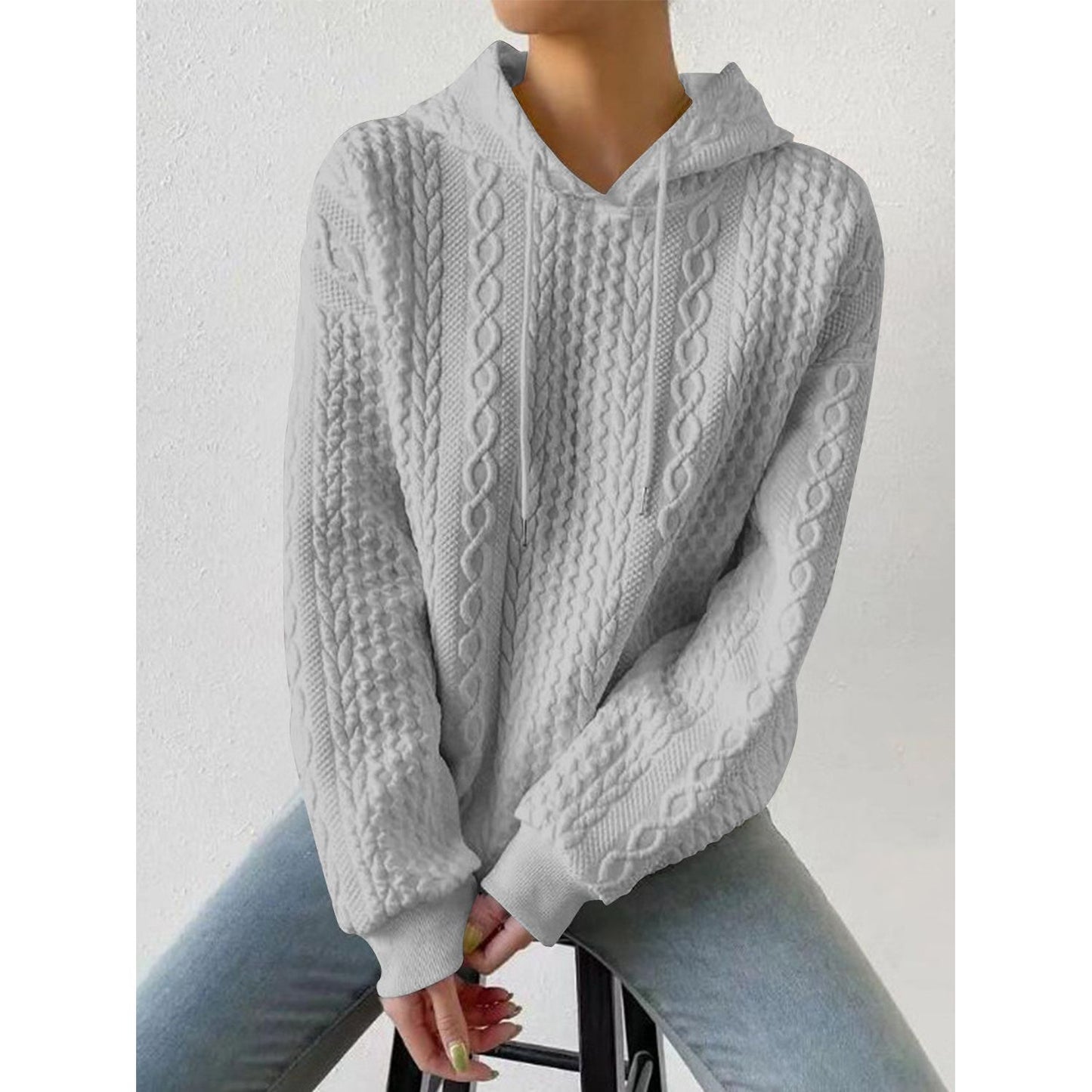 Drawstring Drop Shoulder Long Sleeve Hoodie