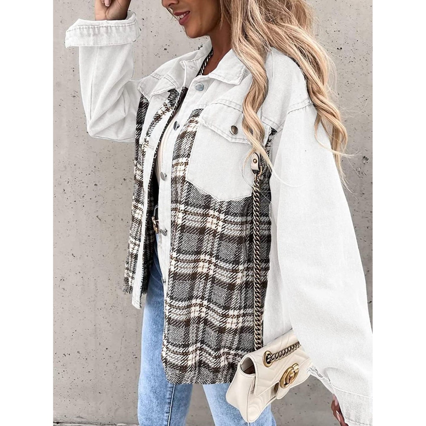 Plaid Button Up Dropped Shoulder Jacket