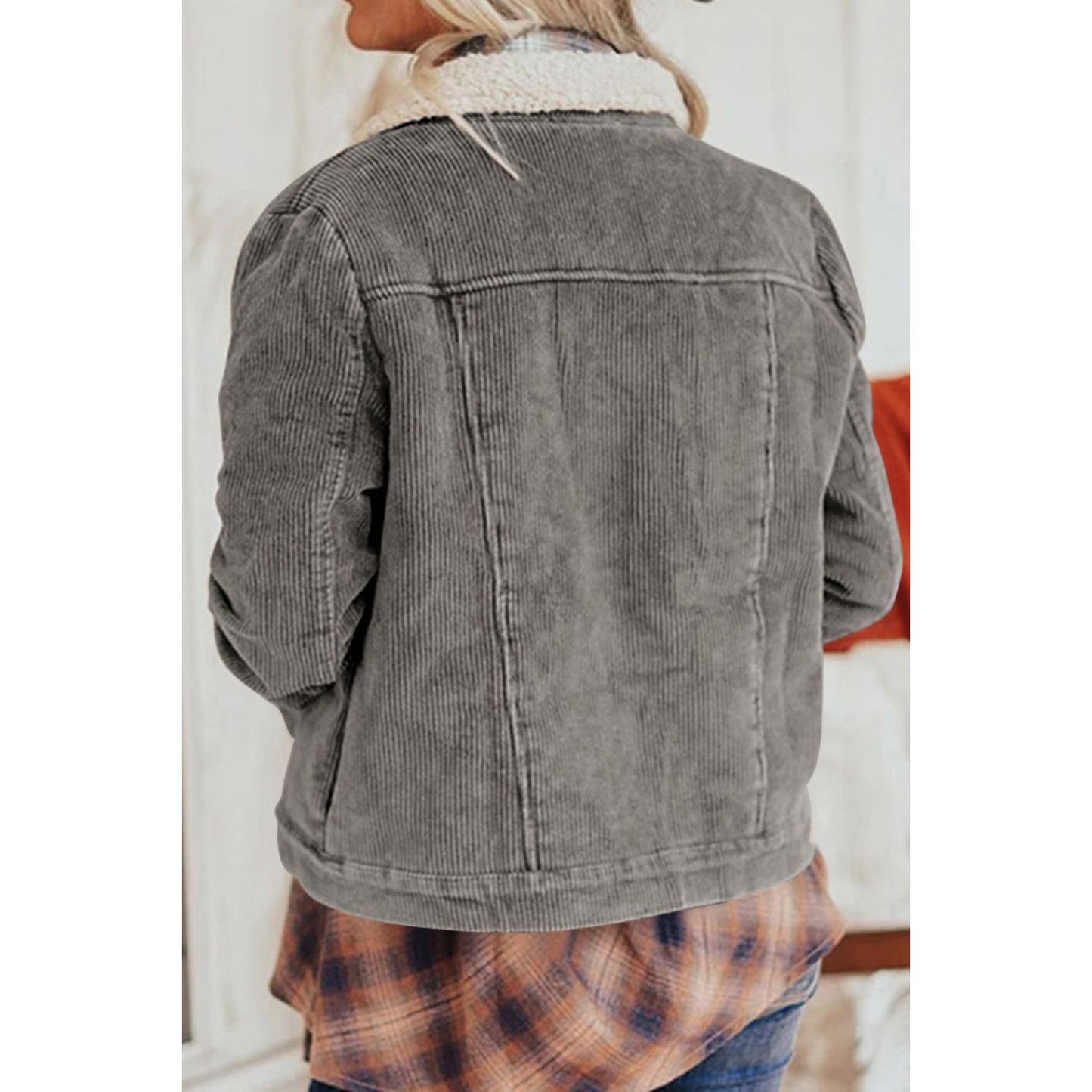 Corduroy Collared Neck Snap Down Jacket