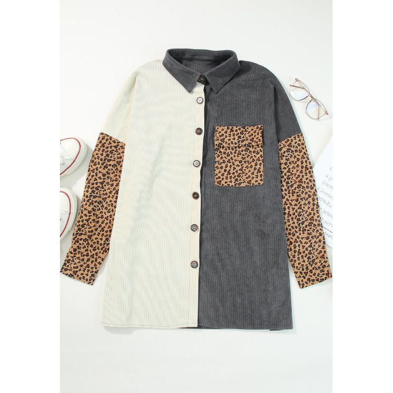 Leopard Button Up Drop Shoulder Jacket