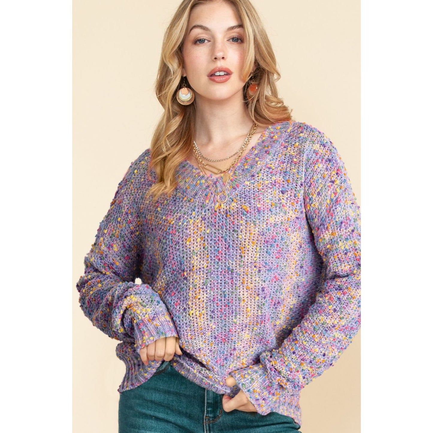 Confetti V-Neck Long Sleeve Sweater