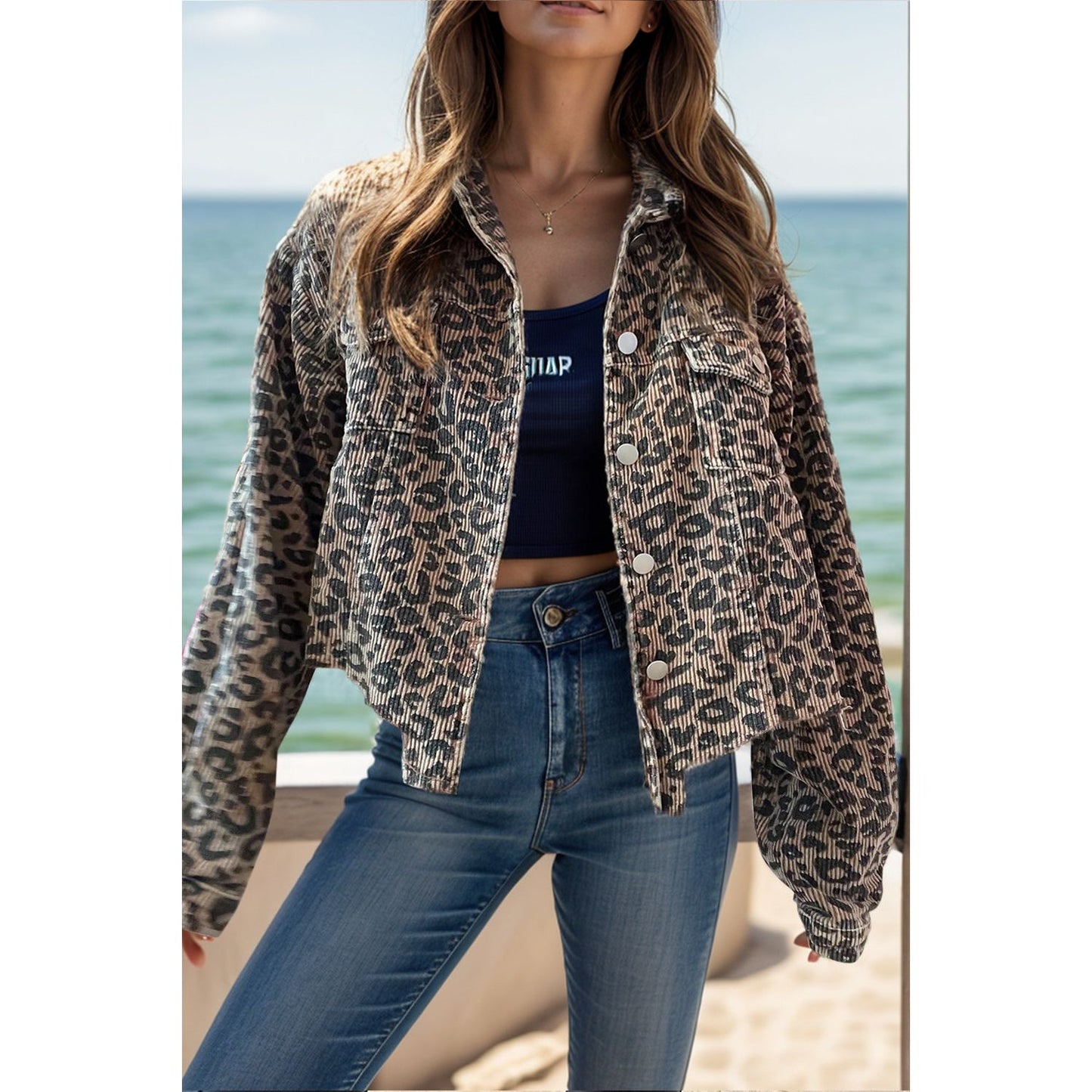 Leopard Button Down Long Sleeve Jacket