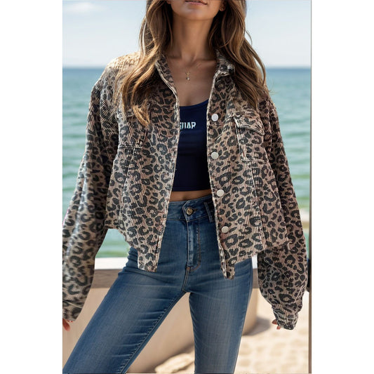 Leopard Button Down Long Sleeve Jacket