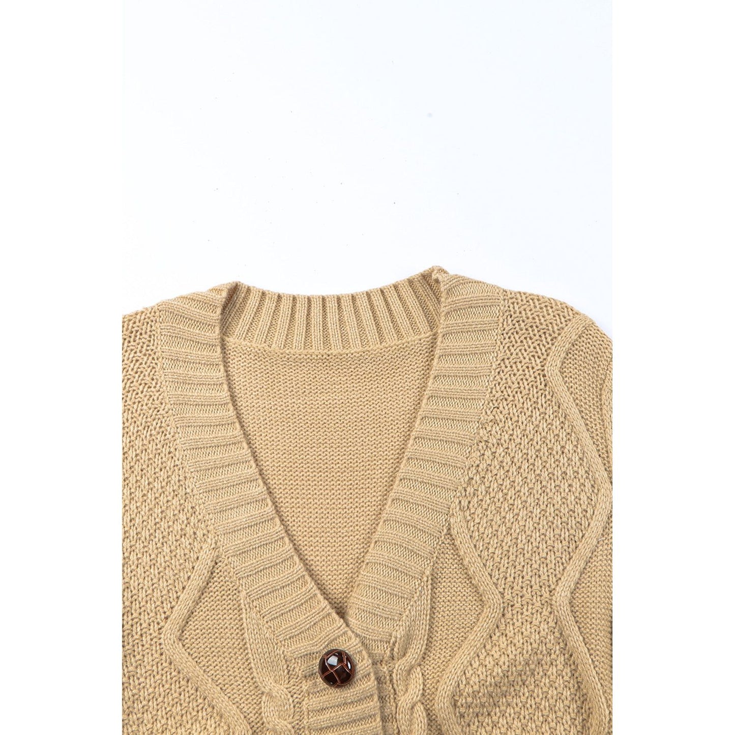 Cable-Knit Button Down V-Neck Cardigan