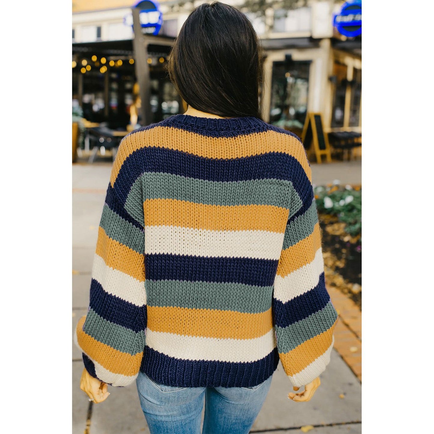 Color Block Round Neck Dropped Shoulder Sweater