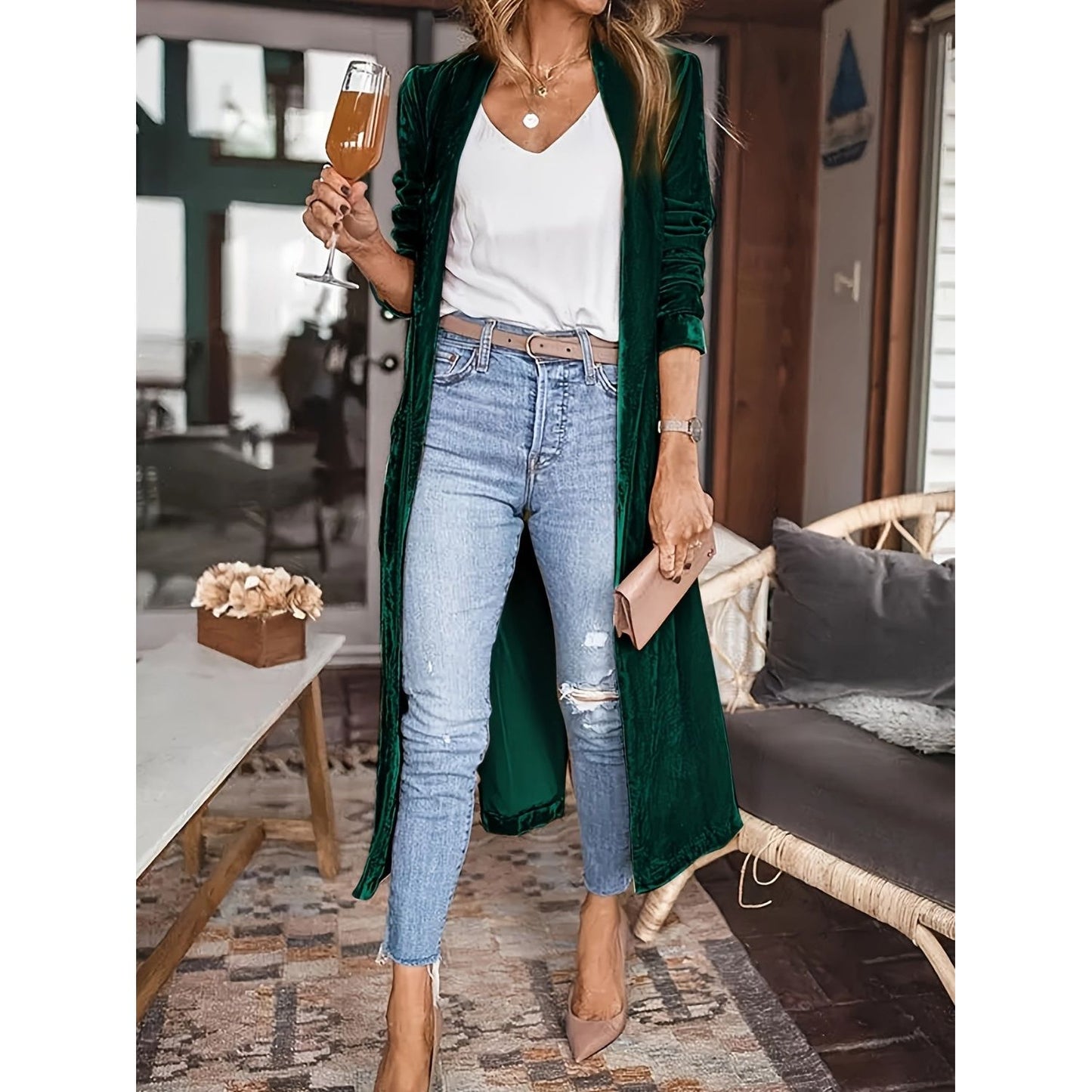 Open Front Long Sleeve Coat