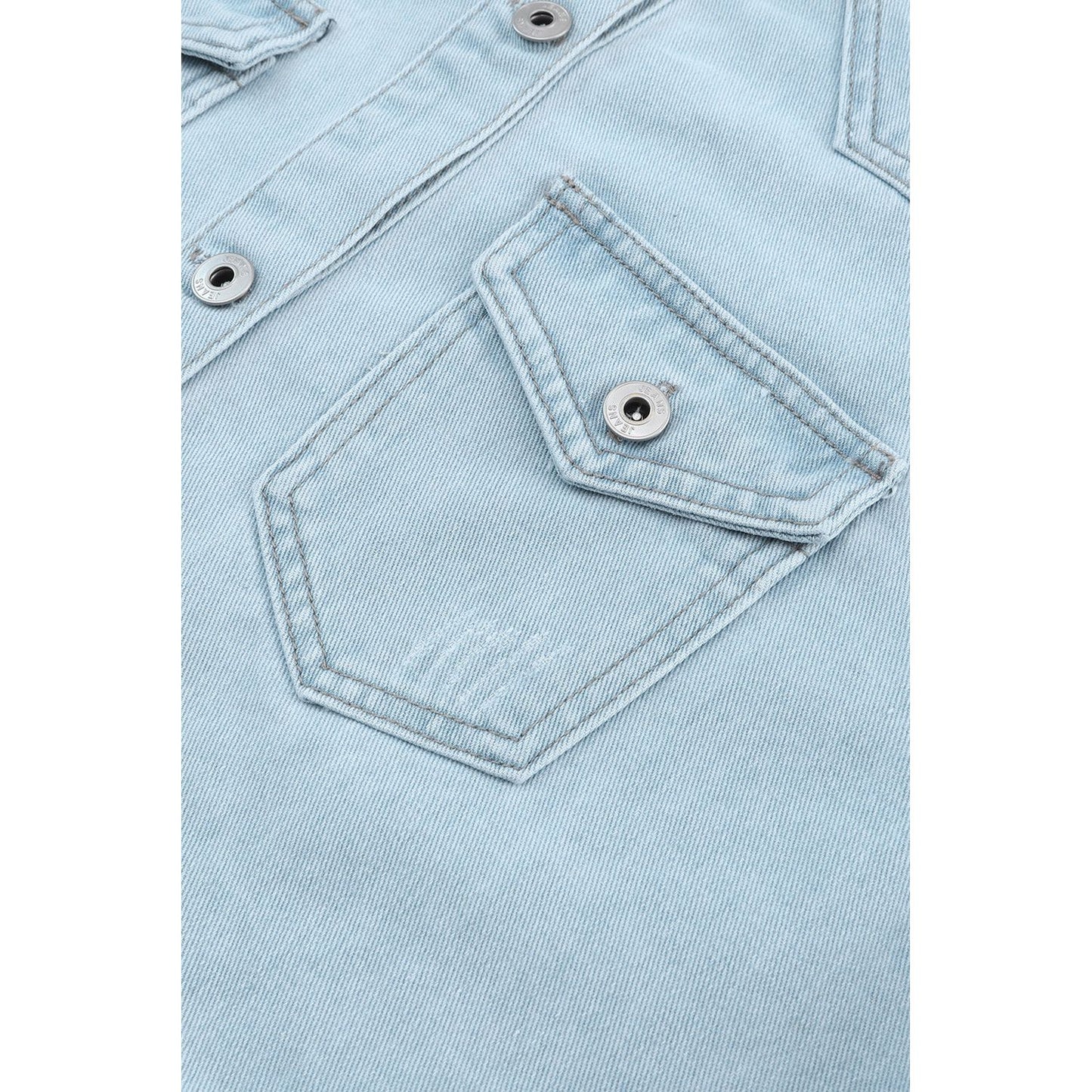 Flap Pocket Raw Hem Denim Jacket