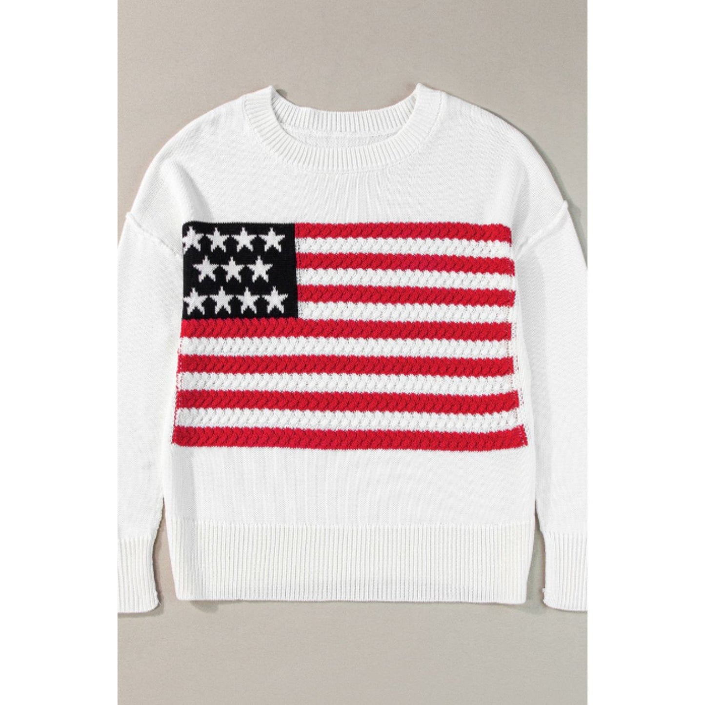US Flag Side Slit Drop Shoulder Sweater