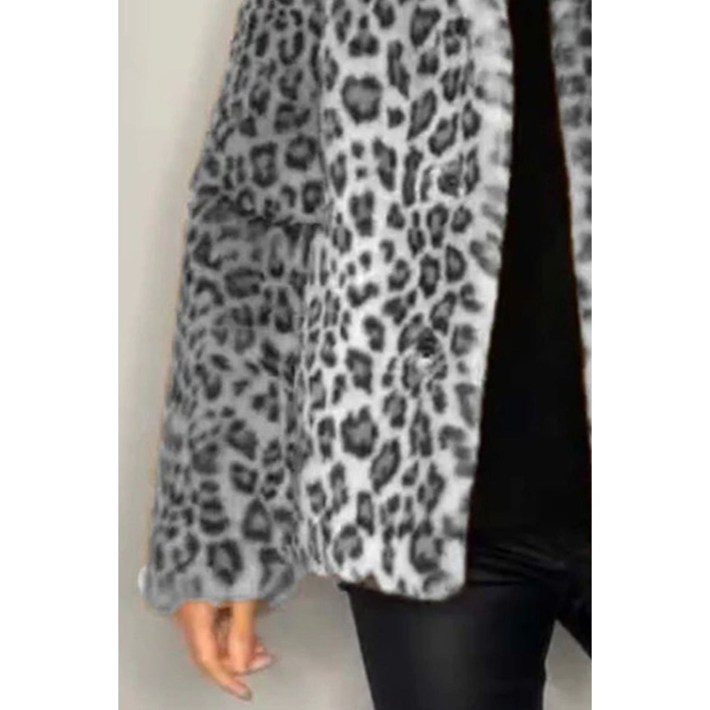Full Size Leopard Furry Collared Neck Long Sleeve Coat