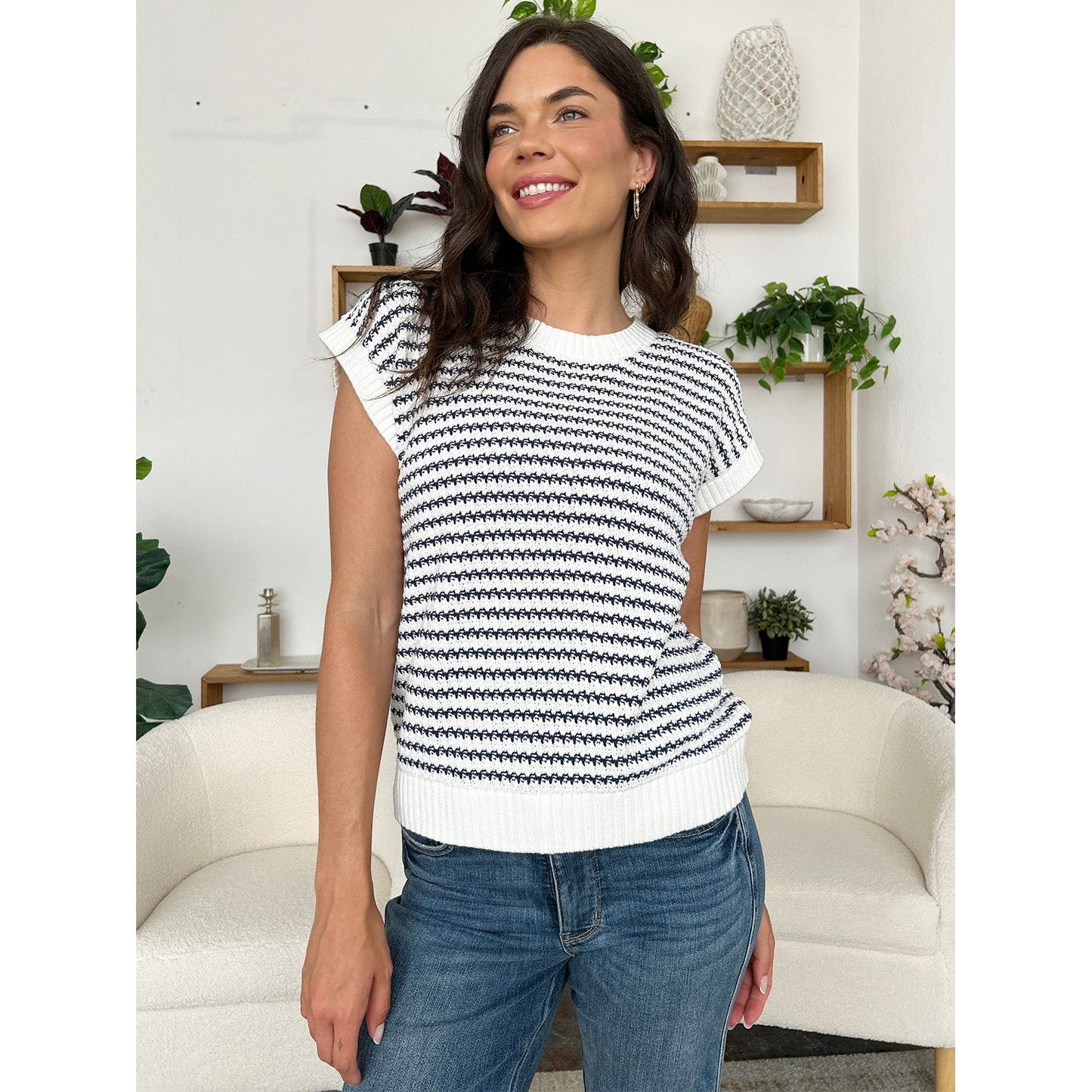 Striped Round Neck Sweater Vest