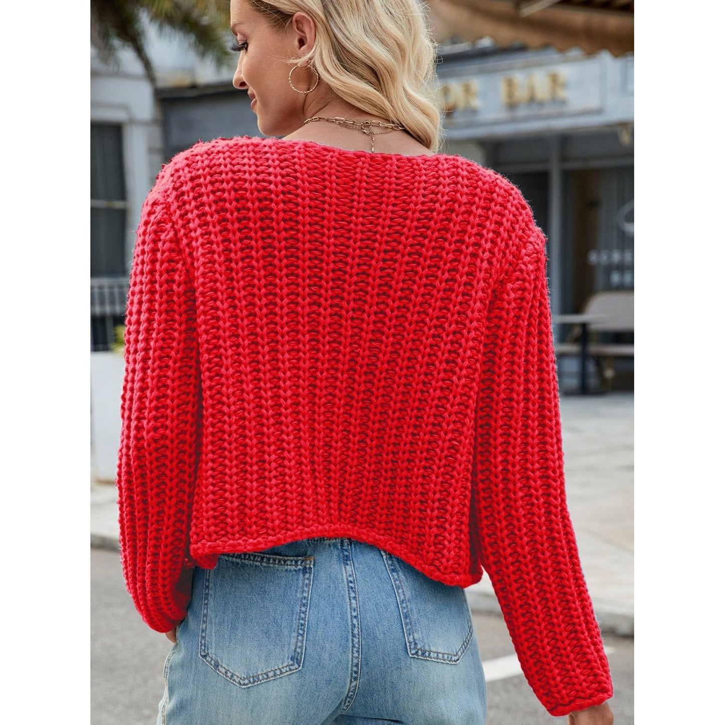 Round Neck Button Up Cardigan with Pockets