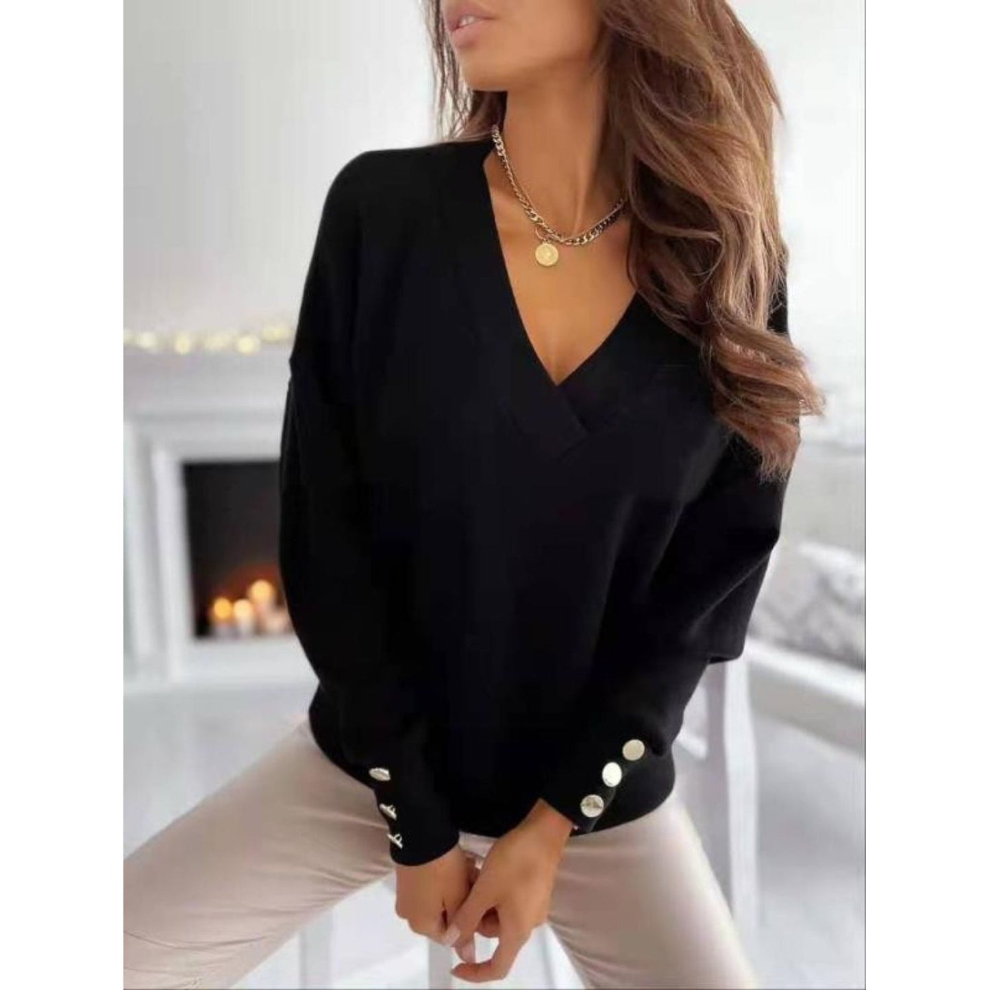 V-Neck Long Sleeve Sweatshirt