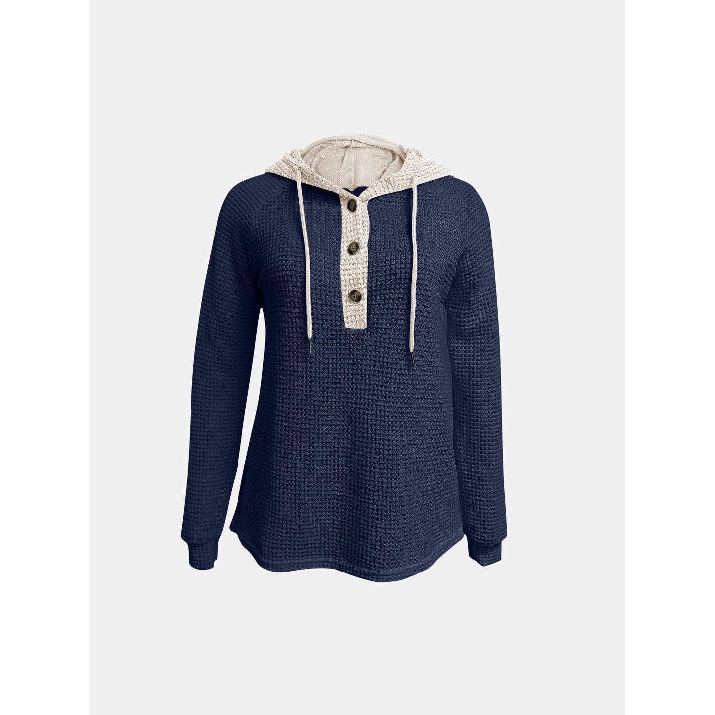 Full Size Waffle-Knit Contrast Long Sleeve Hoodie