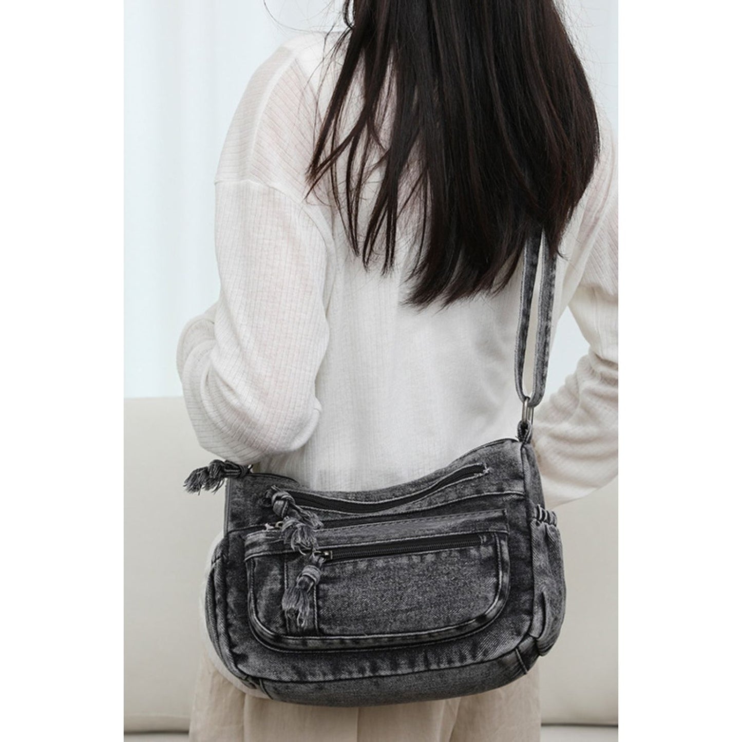Adjustable Strap Denim Crossbody Bag