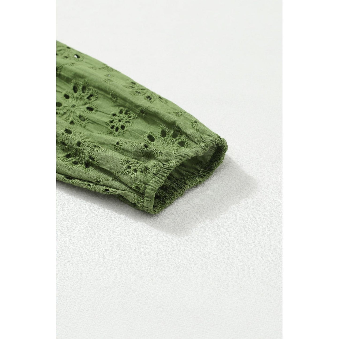 Eyelet Round Neck Drop Shoulder Sweater