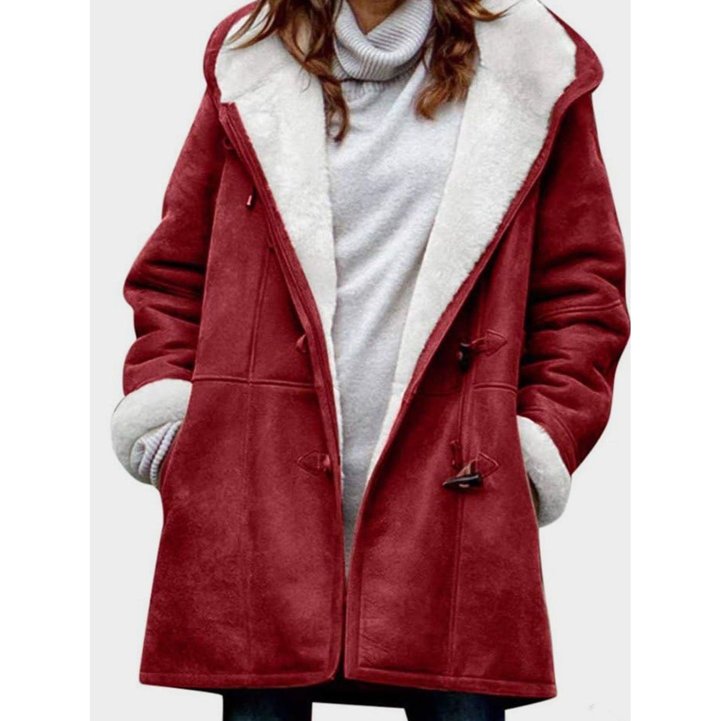 Full Size Pocketed Long Sleeve Hooded Toggle Jacket