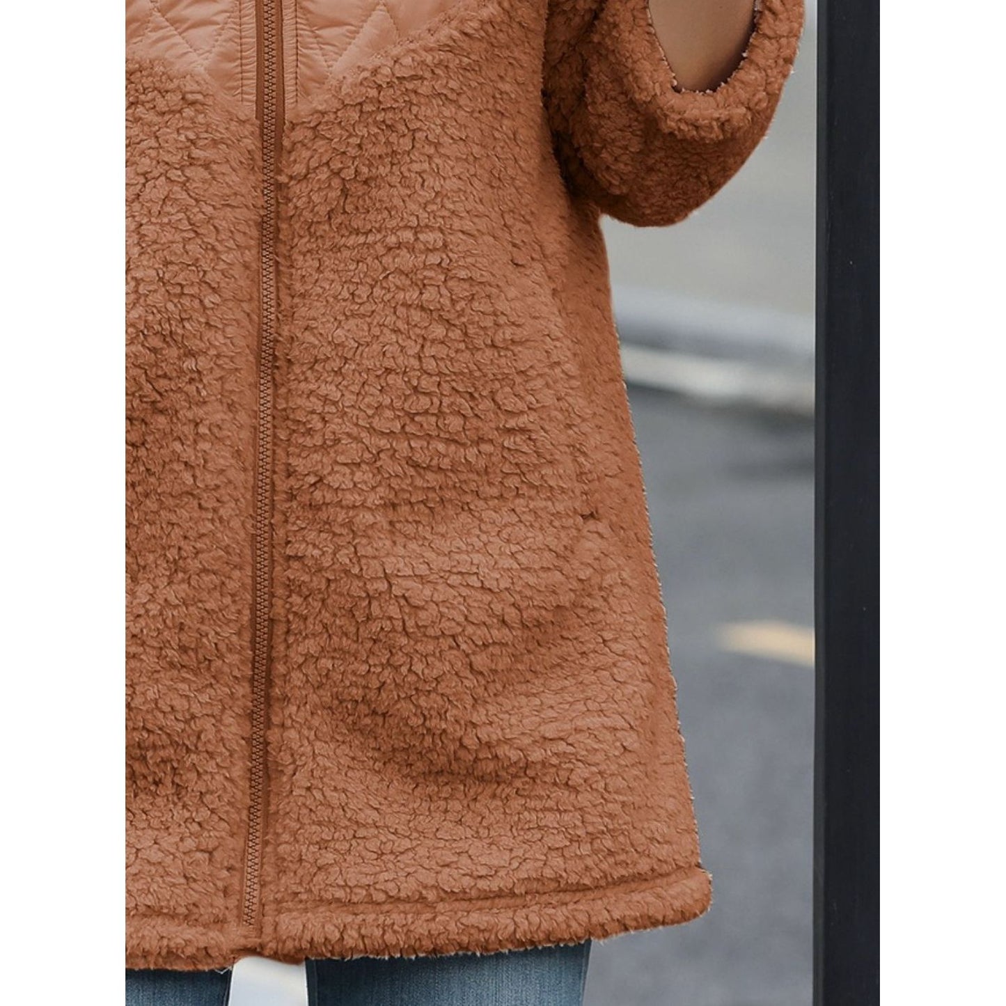 Fuzzy Zip Up Long Sleeve Hooded Jacket