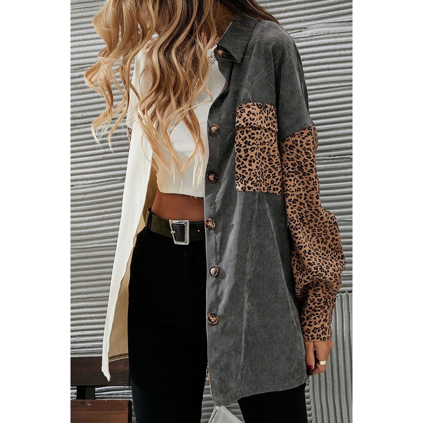Leopard Button Up Drop Shoulder Jacket