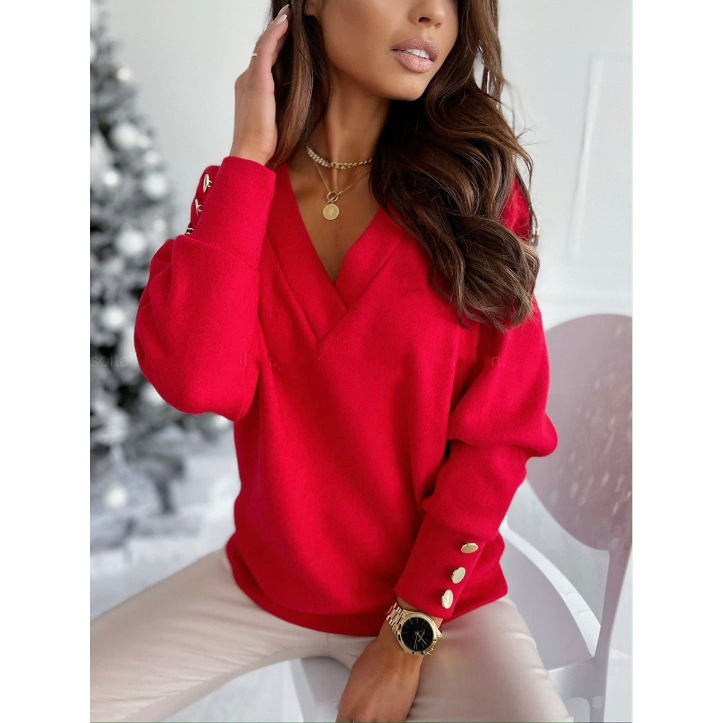 V-Neck Long Sleeve Sweatshirt