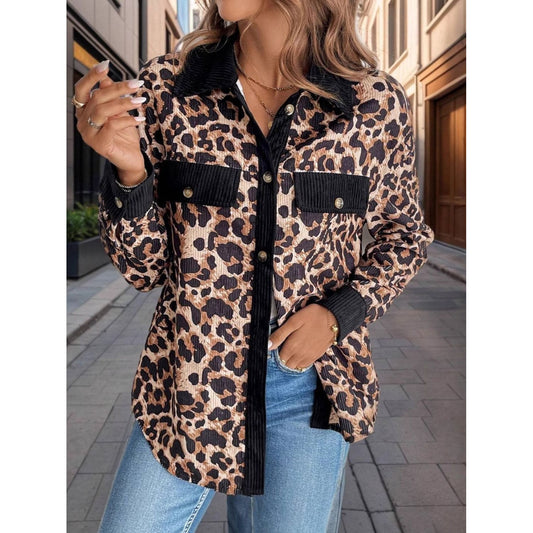 Leopard Collared Neck Button Up Shacket