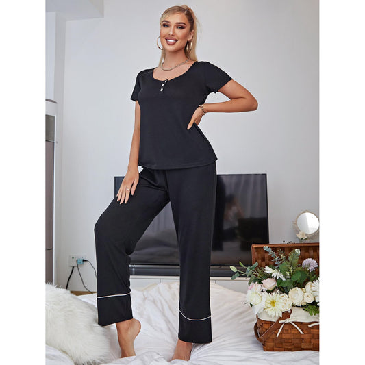 Scoop Neck Top and Elastic Waist Pants Lounge Set