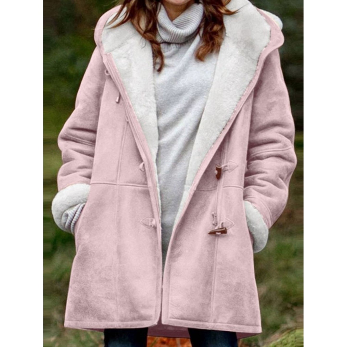 Full Size Pocketed Long Sleeve Hooded Toggle Jacket