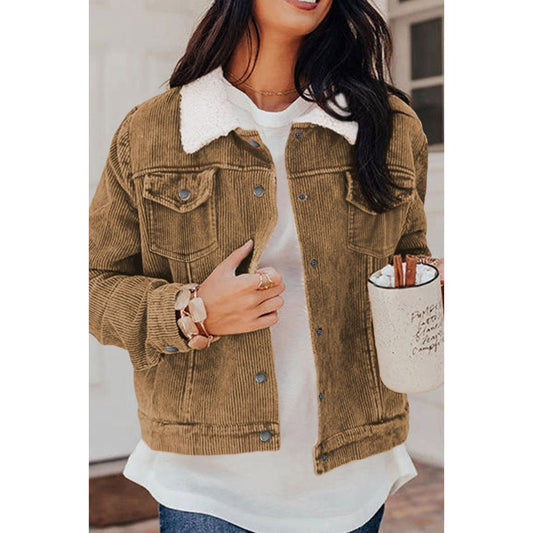Corduroy Collared Neck Snap Down Jacket