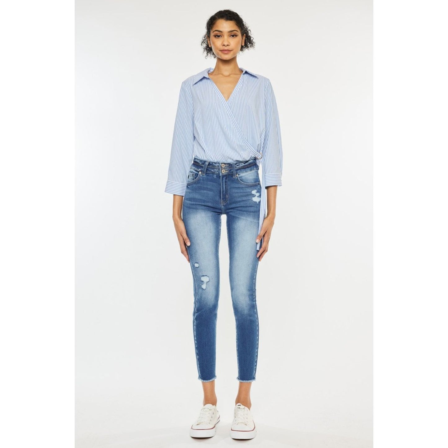 Kancan Distressed Raw Hem High Waist Jeans