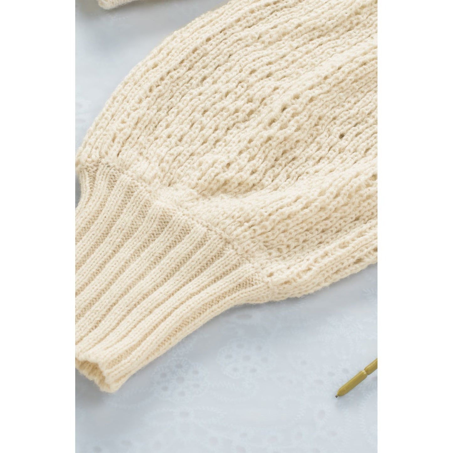 Openwork Boat Neck Raglan Sleeve Knit Top