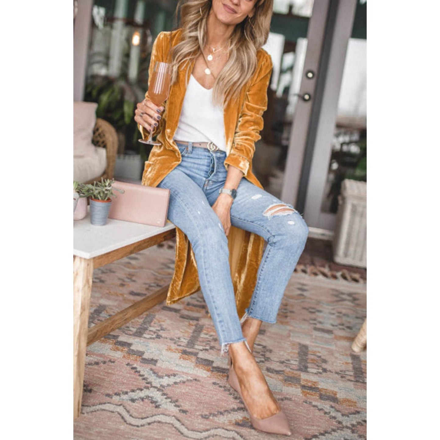 Open Front Long Sleeve Coat