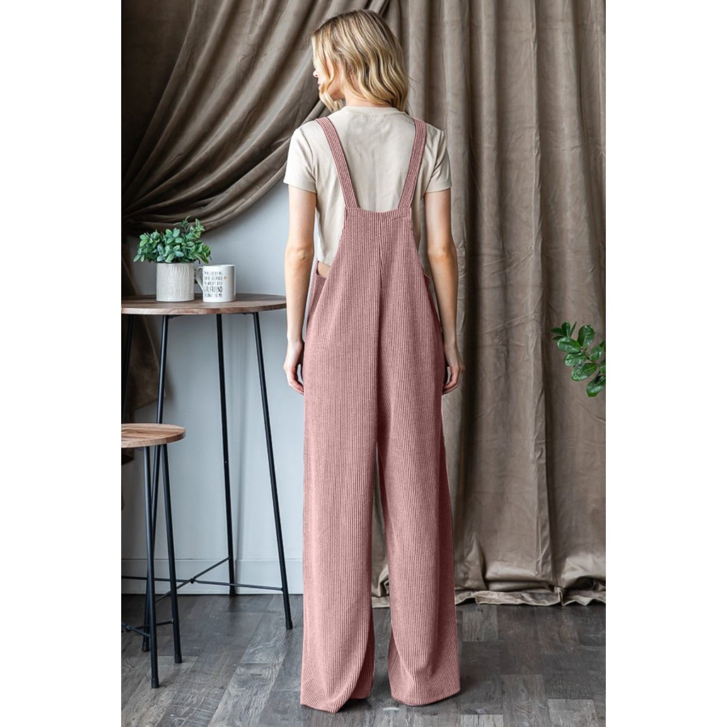 Heimish Full Size Ribbed Front Pocket Sleeveless Jumpsuit