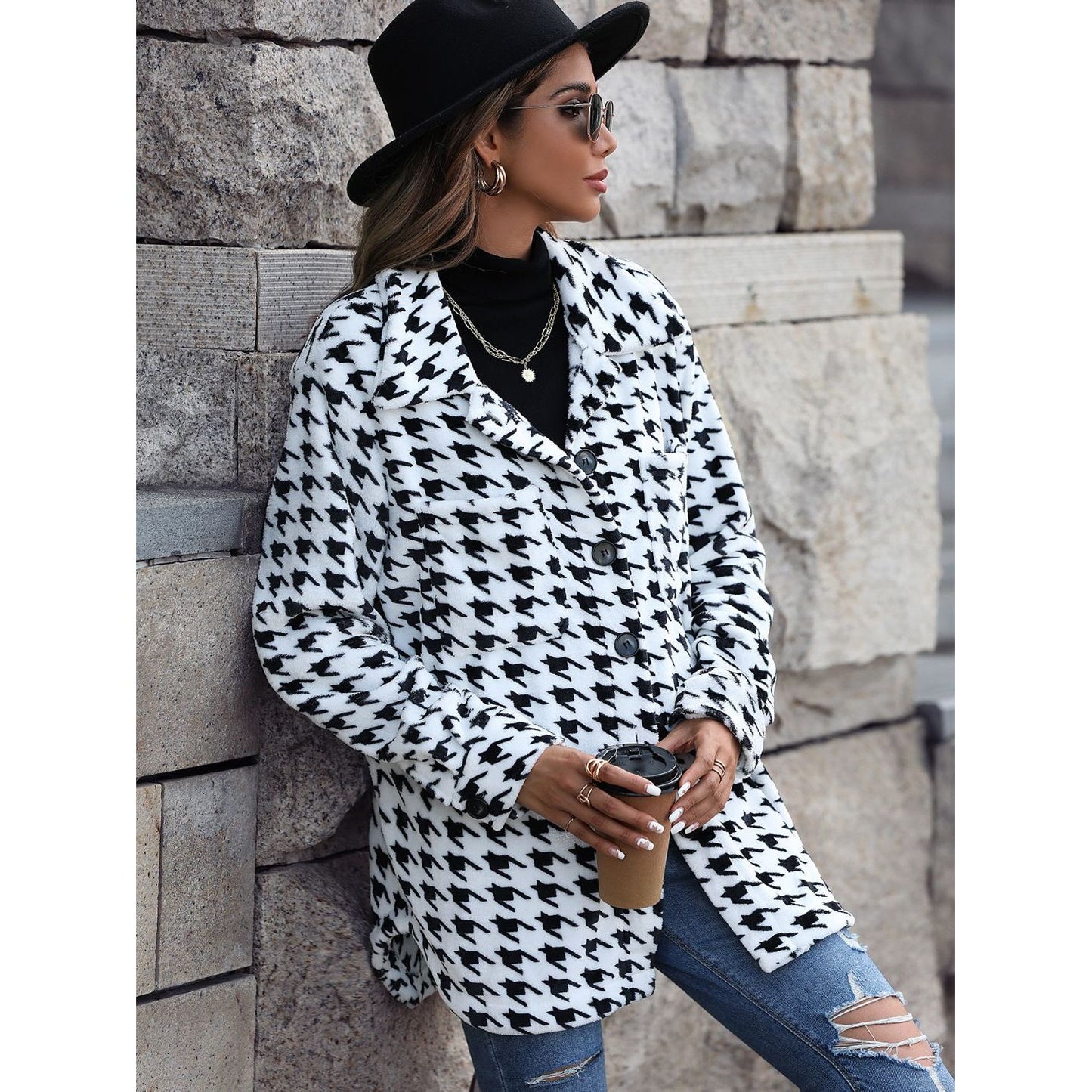 Houndstooth Button Down Jacket