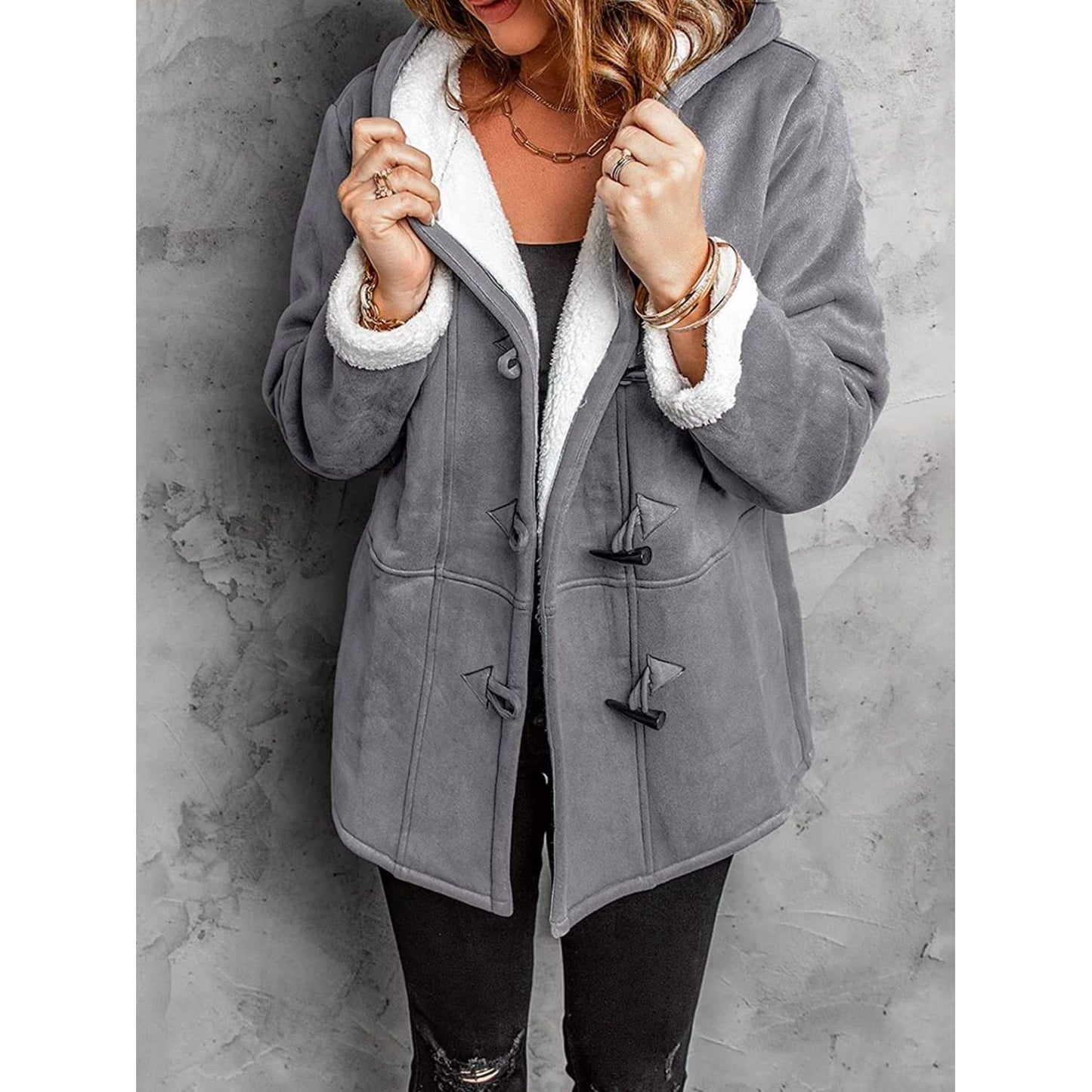 Full Size Pocketed Long Sleeve Hooded Toggle Jacket