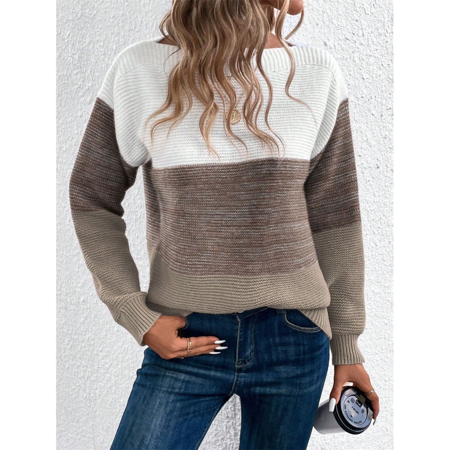 Color Block Drop Shoulder Long Sleeve Sweater