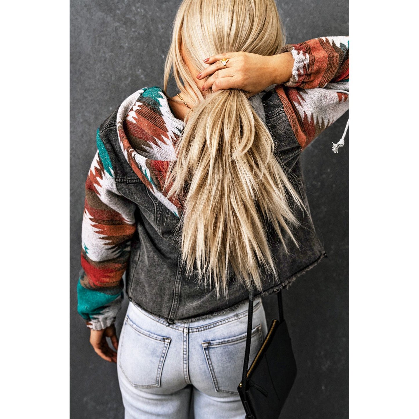 Drawstring Hooded Pocketed Denim Jacket