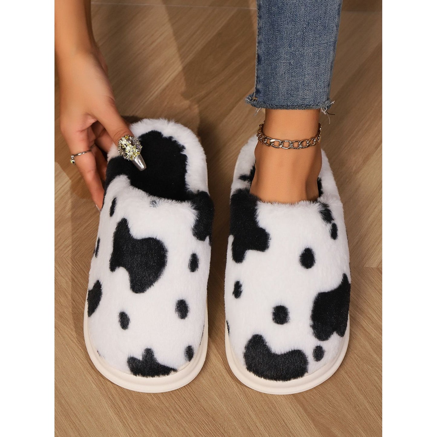 Animal Print Faux Fur Slippers