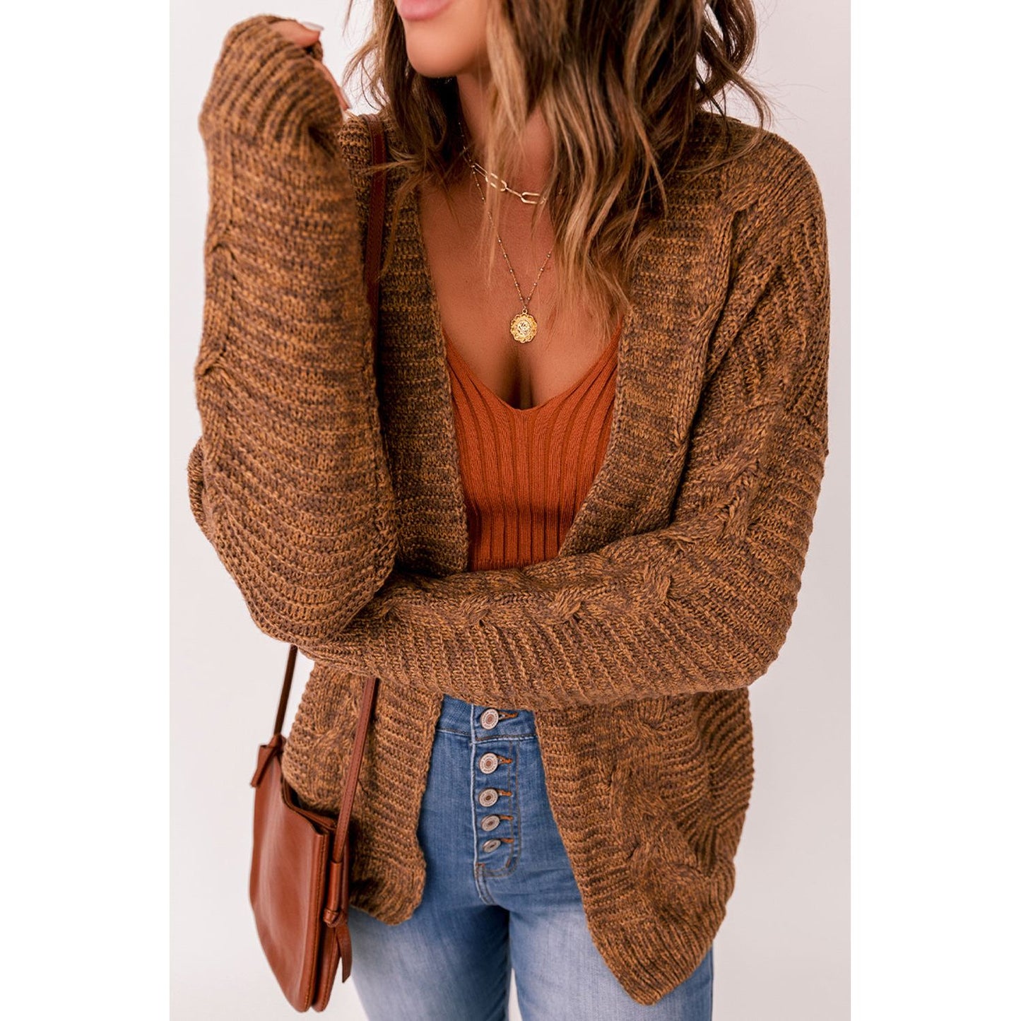 Cable-Knit Open Front Cardigan
