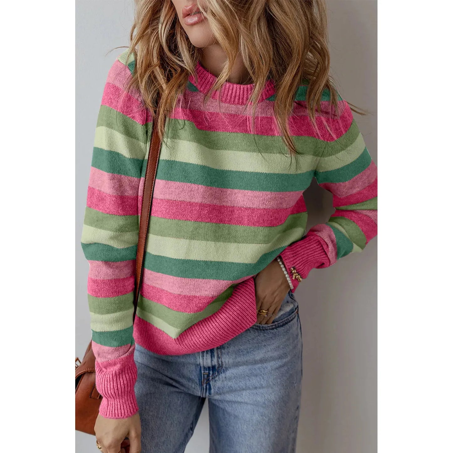 Striped Round Neck Long Sleeve Sweater