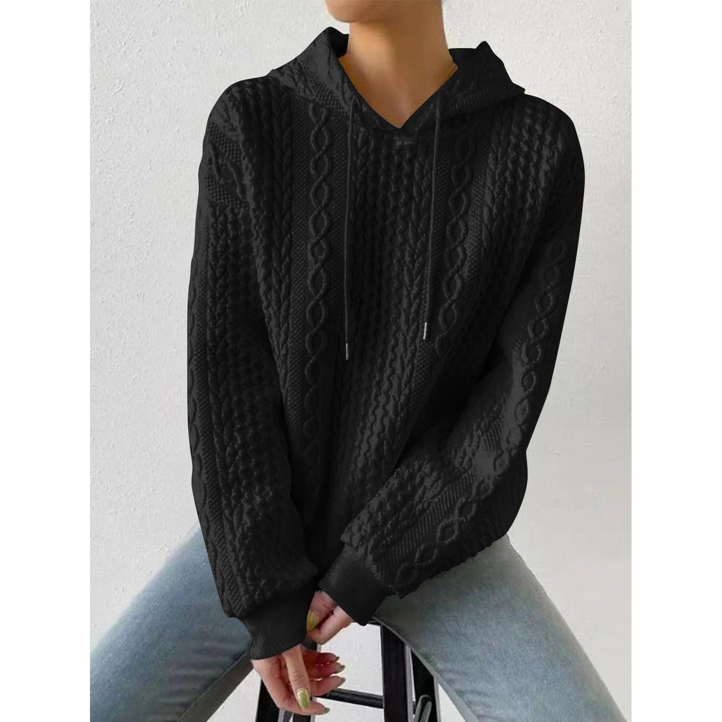 Drawstring Drop Shoulder Long Sleeve Hoodie