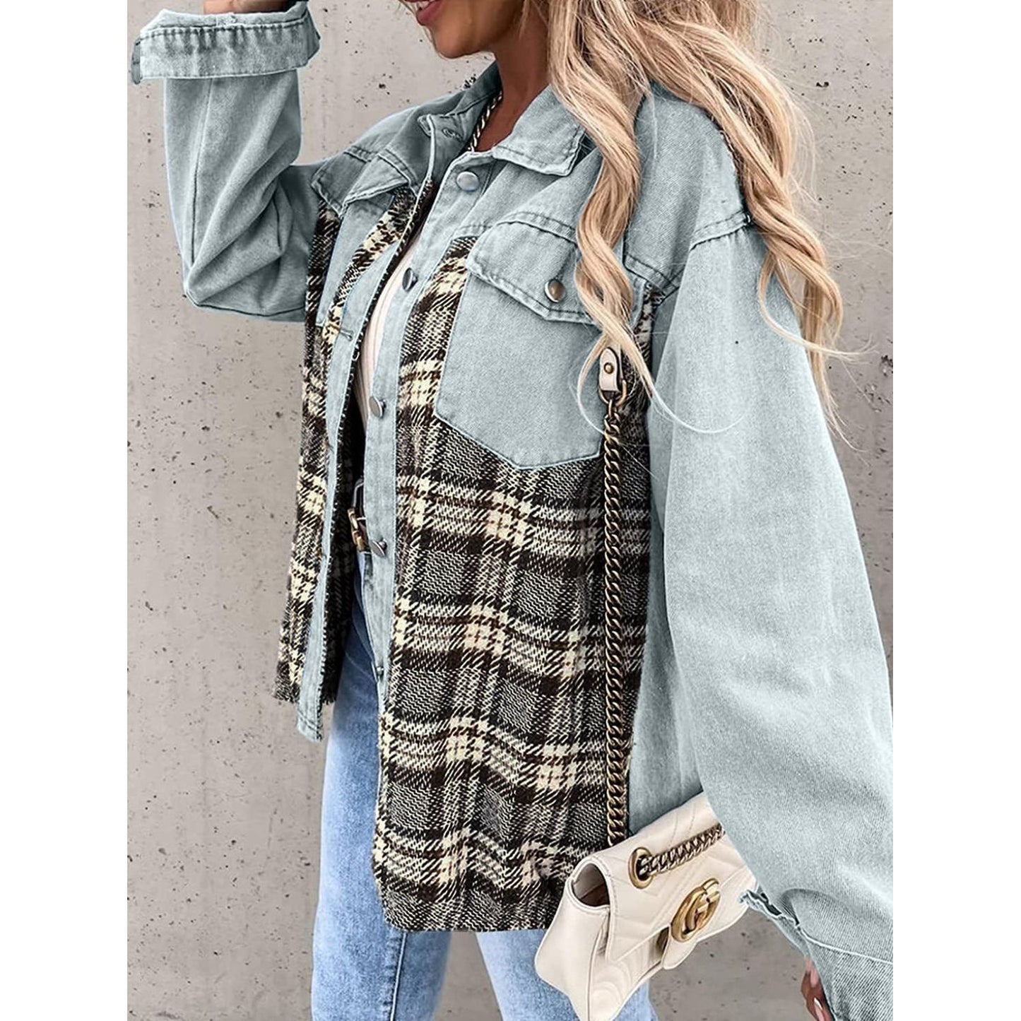 Plaid Button Up Dropped Shoulder Jacket